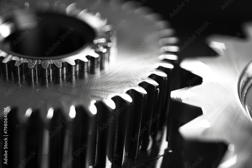 Aufkleber close up of two gears on a table. suitable for industrial concepts