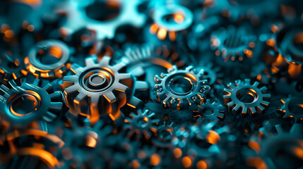 Business process automation concept. Gears and icons on abstract background 