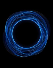 Vector illustration of an abstract blue circular ring made from wavy lines, vector graphic, simple shapes, flat design, on dark background, 