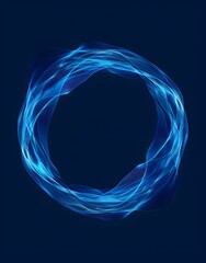 Vector illustration of an abstract blue circular ring made from wavy lines, vector graphic, simple shapes, flat design, on dark background, 