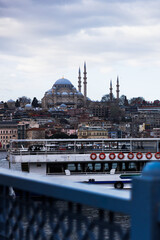 a view of a basilica from a bridge over the bosphorous, istanbul, turkey