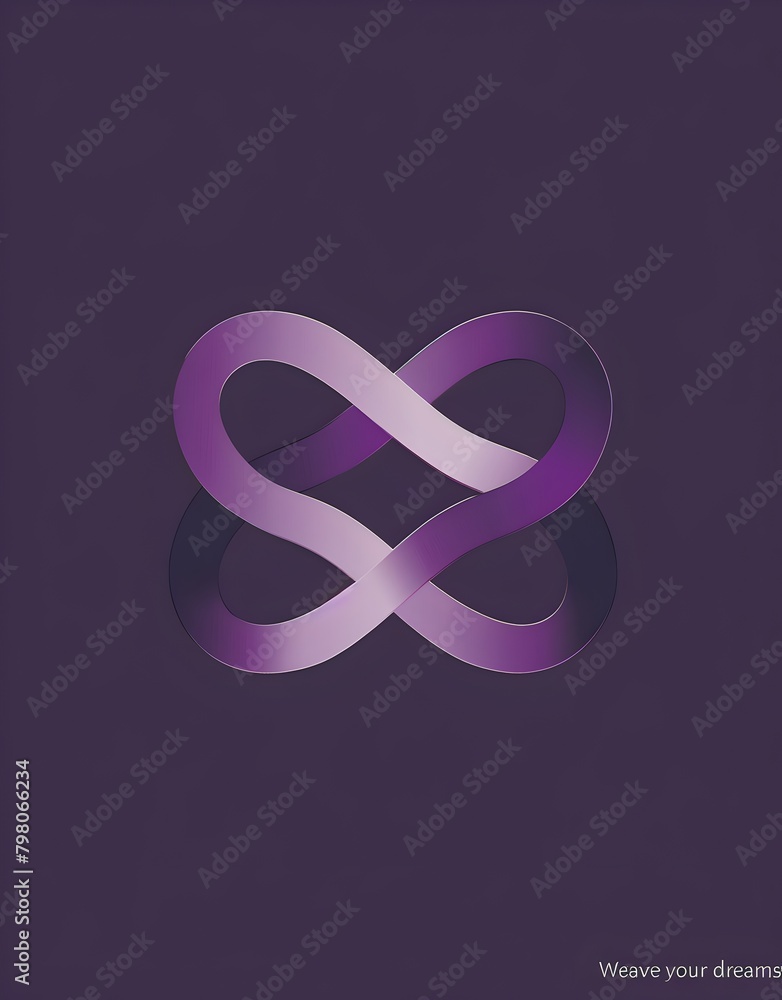 Poster a vector logo of an infinite knot made from purple ribbons, in a simple flat design, on a solid back