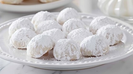 Fototapeta na wymiar Delight in delectable Mexican Wedding Cookies dusted with a generous layer of powdered sugar