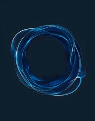 A vector illustration of an abstract circular ring made from blue wavy lines on dark background, symmetrical design, high resolution 
