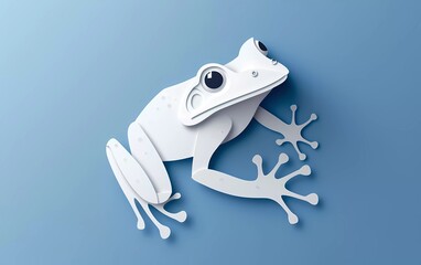 Paper cut Frog icon isolated on blue background. Paper art style. Vector Illustration