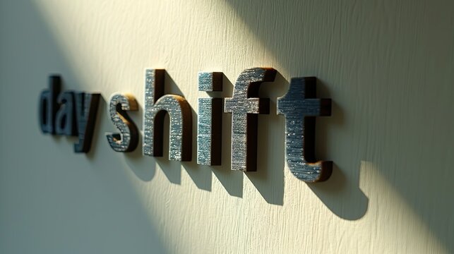 The black letter stands out boldly against the crisp white felt board background forming part of the word day shift