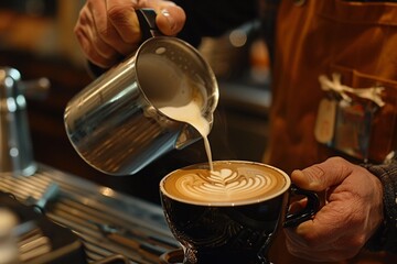 Barista expertly pouring latte art, showcasing skill and passion