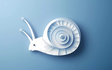 Paper cut Snail icon isolated on blue background. Paper art style. Vector Illustration