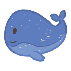 Hand drawn of colorful cute little whale. Funny cartoon vector illustration for kids.