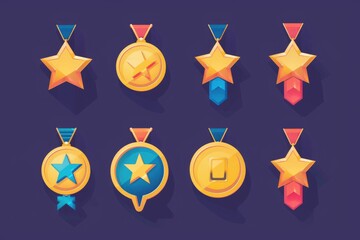 A bunch of medals with stars on them. Suitable for awards and achievements concept