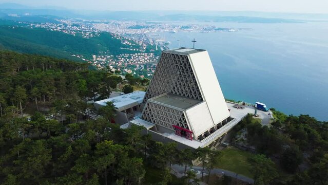Trieste, Santuario di Monte Grisa, Italy. Aerial View
