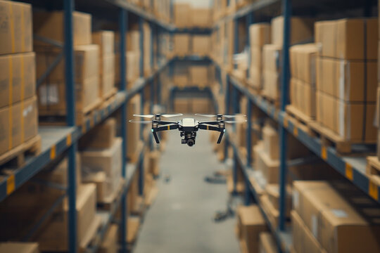 Drone in a warehouse - ai generated image