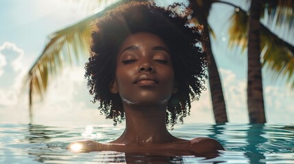 black woman  in summer spa 