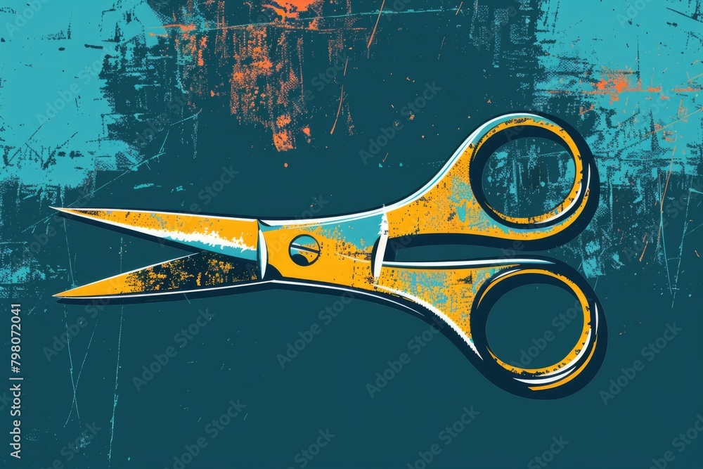 Poster pair of scissors on a table, suitable for various projects
