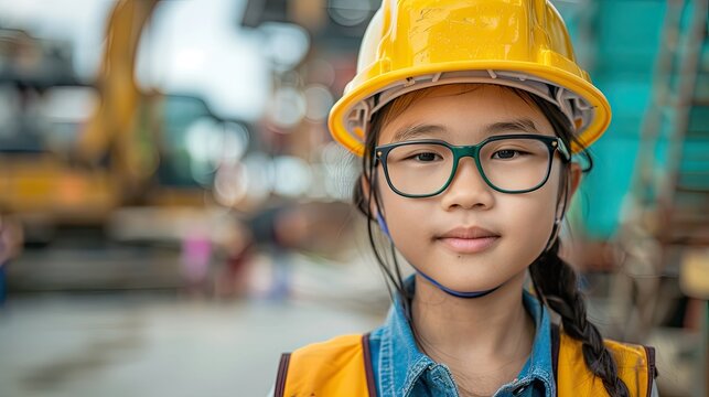 I excel at fixing things a budding engineer a cheerful youngster sporting a safety hard hat immersed in repairing tasks at a construction site A child architect worker in the making celebrat