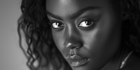 Close-up portrait of a woman in black and white, suitable for various projects