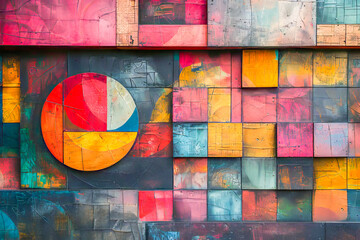 Abstract geometric mural with vibrant colors