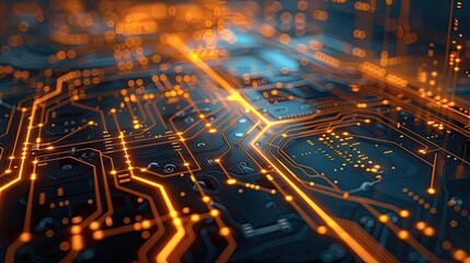 Obraz premium Abstract background, electronic technology, circuits on a motherboard, microprocessors.