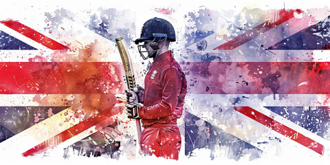 British Flag with a Royal Guard and a Cricket Player - Picture the British flag with a royal guard representing the UK's royal heritage and a cricket player