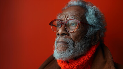 Obraz premium Professional studio photo portrait of a nice pleasant elderly man, senior, a retiree, with a pronounced emotional expression, widescreen 16:9