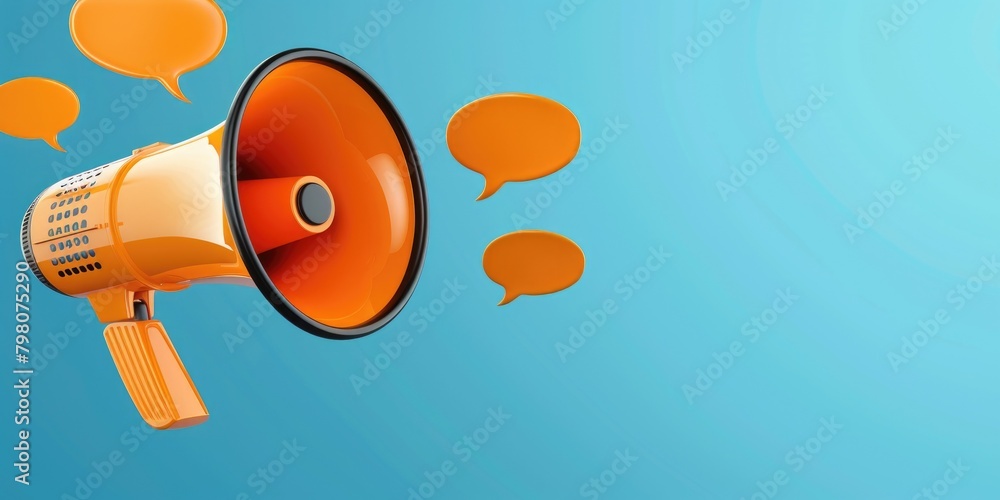 Poster megaphone with speech bubbles for communication concept