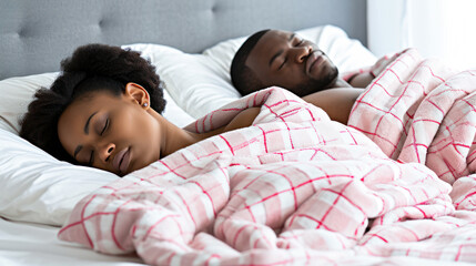 Unhappy couple lying on bed not talking at home in the bedroom. - obrazy, fototapety, plakaty