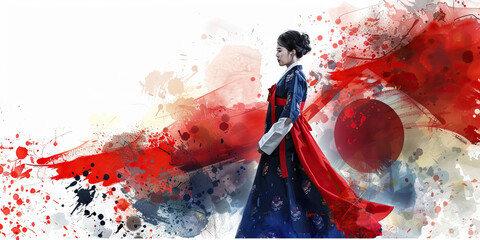 Korean Flag with a Hanbok Designer and a Kimchi Maker - Picture the Korean flag with a hanbok designer representing Korea's traditional clothing and a kimchi maker