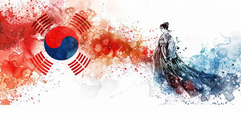 Korean Flag with a Hanbok Designer and a Kimchi Maker - Picture the Korean flag with a hanbok designer representing Korea's traditional clothing and a kimchi maker