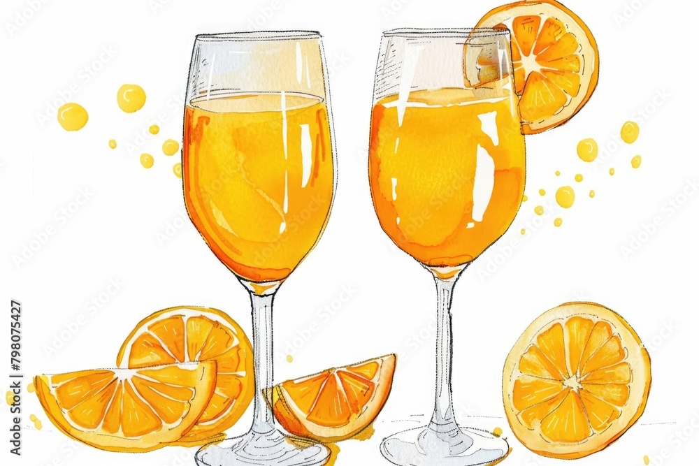 Sticker A simple illustration of two glasses filled with orange juice. Great for beverage or healthy lifestyle concepts