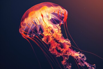 A serene image of a jellyfish gracefully floating in the water at night. Perfect for nature or underwater-themed designs