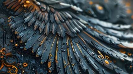 Detailed close-up of a black and gold bird, perfect for nature and wildlife themes