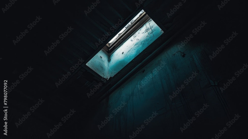 Poster A window with a skylight in a dark room. Suitable for interior design concepts