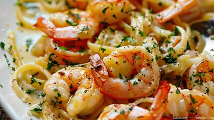 Cooked prawns with parsley sauce