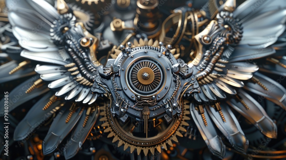 Poster Detailed close up of a clock with wings, suitable for time management concepts