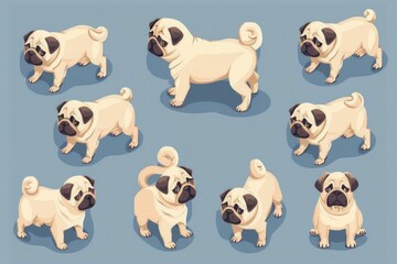 Obraz premium A collection of pug dogs in different positions. Great for pet lovers and animal enthusiasts