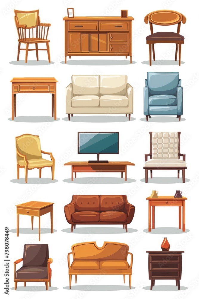 Poster various types of furniture for interior design projects. ideal for showcasing different styles and o