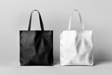 Two black and white bags sitting next to each other. Great for fashion or retail concepts