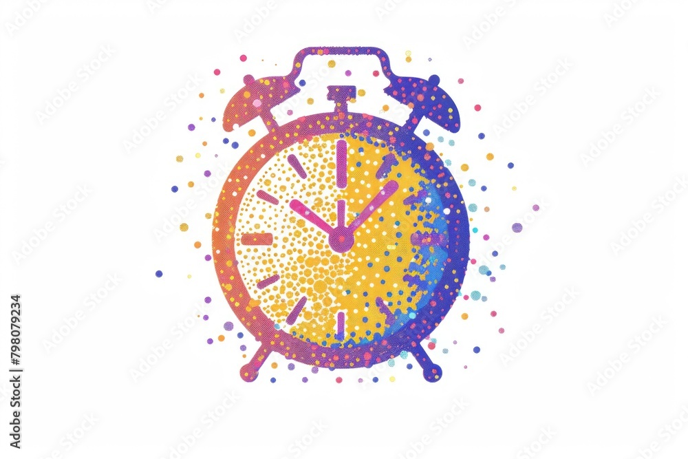 Poster A colorful clock with dots on a white background. Ideal for time management concepts