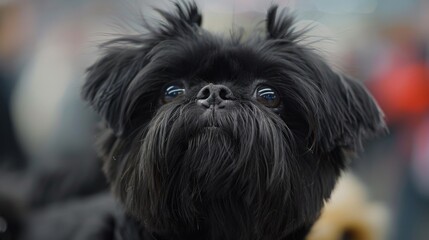 A close-up portrait of an adorable black dog with shiny fur and highly expressive, captivating eyes Attention to detail is remarkable