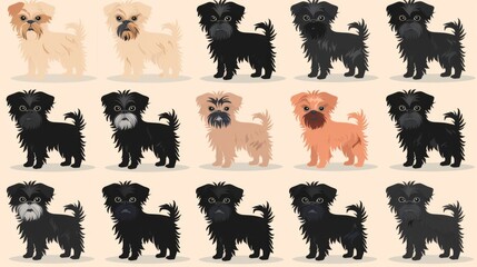 This image features an array of cartoon small, fluffy dogs in different colors, perfect for pet lovers and whimsical design projects