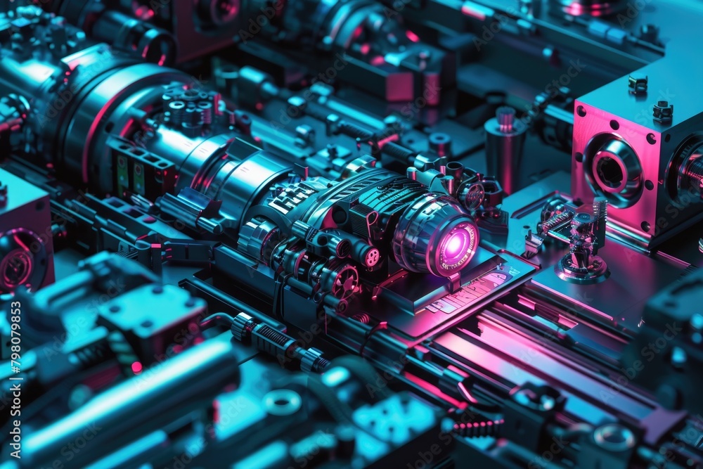 Poster a close up of a machine with a red light. ideal for technology concepts