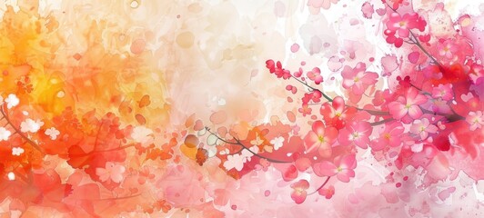 Obraz na płótnie Canvas Vibrant Watercolor Blossoms Background with Splashes of Warm Colors