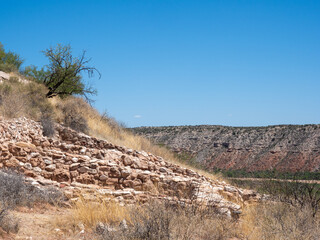 Foundations of ancestral pueblo dwelling at Tuzigoot National Monument - Clarkdale, Arizona