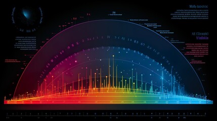 This vibrant image depicts a spectrum wave chart with various scientific annotations and metrics, giving an educational insight
