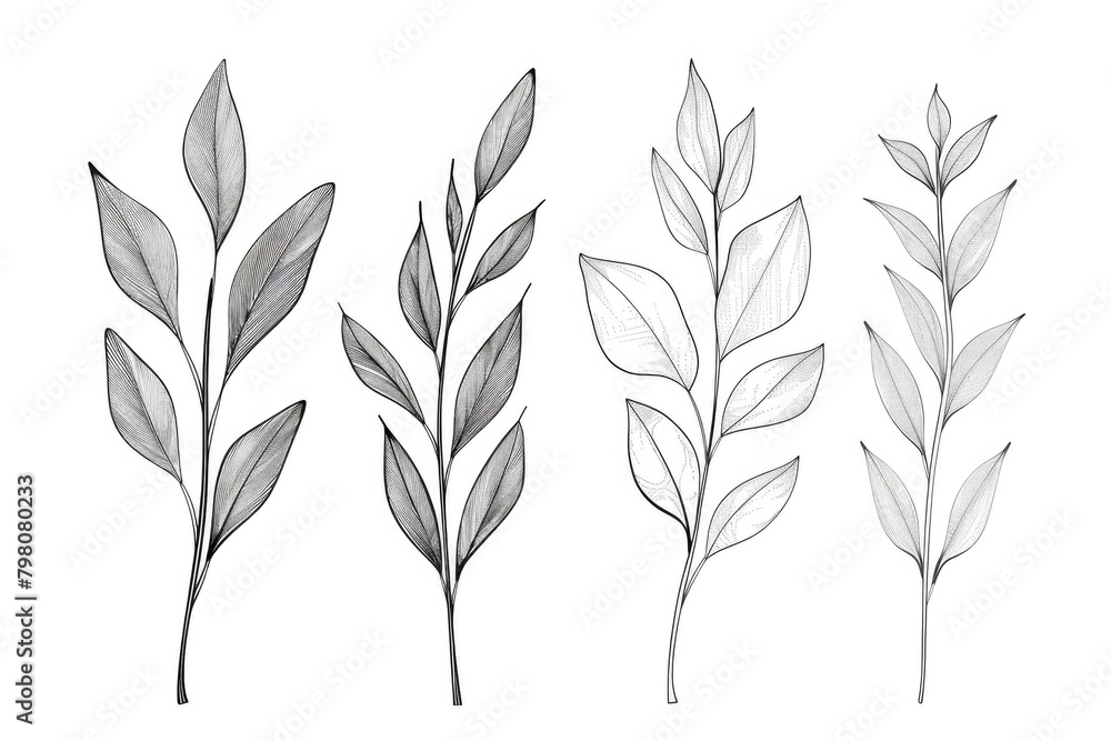 Poster Three different types of leaves on a white background. Ideal for botanical projects
