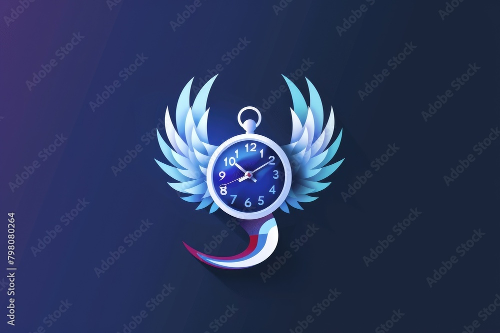 Aufkleber A unique clock with wings on a dark background. Ideal for time-related concepts