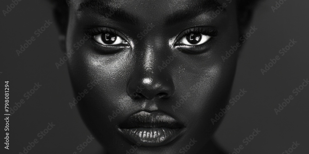 Poster a close-up of a person with a black face. ideal for diversity and inclusion concepts
