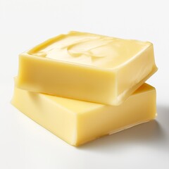 Yellow Cheese on Wooden Board on White Background isolated on white background