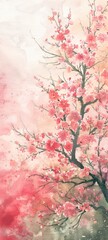 Vibrant Watercolor Cherry Blossoms Artwork