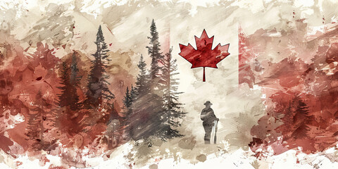 Canadian Flag with a Mountie and a Timber Worker - Imagine the Canadian flag with a Mountie representing the Royal Canadian Mounted Police and a timber worker